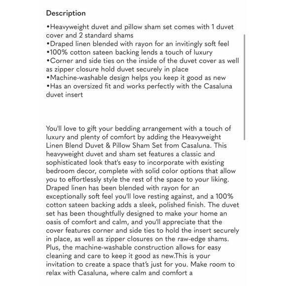 Full/Queen Heavyweight Linen Blend Duvet Cover & Sham Set Dark Teal - Casaluna - Picture 6 of 6